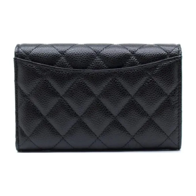 CHANEL Grain Embossed Litchi Grain Cow Leather Wallet Women's Black-2