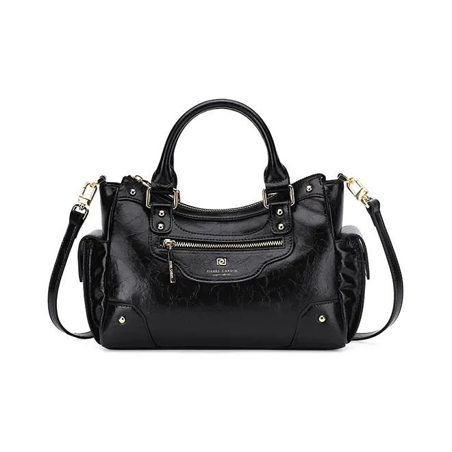 PIERRE CARDIN Oil Wax Cow Leather Shoulder Bag, Crossbody Bag, Handbag Medium Size Women's Black/Brown/Bitter Coffee-1