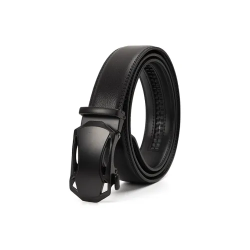 BAIJUAN Leather Belts Men Black Buckle And Black Strap