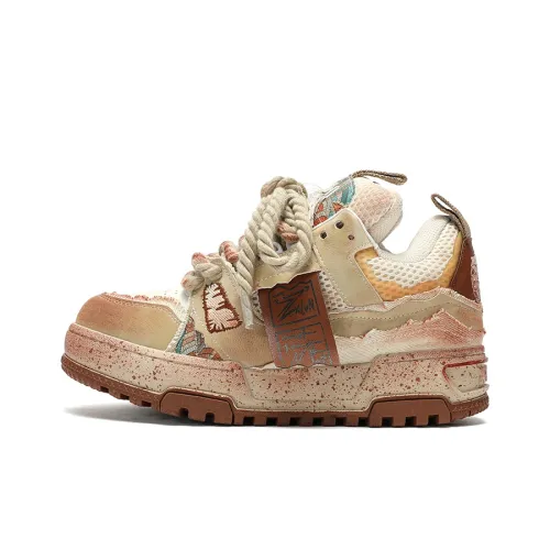 X·LUN Ruins Collection Anti-Slip Wear-Resistant Low-Top Distressed Skateboard Shoes Unisex Khaki