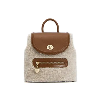 FERIA Monitor Lizard Leather Split Cow Leather Furry Backpack Medium Size Women's Brown