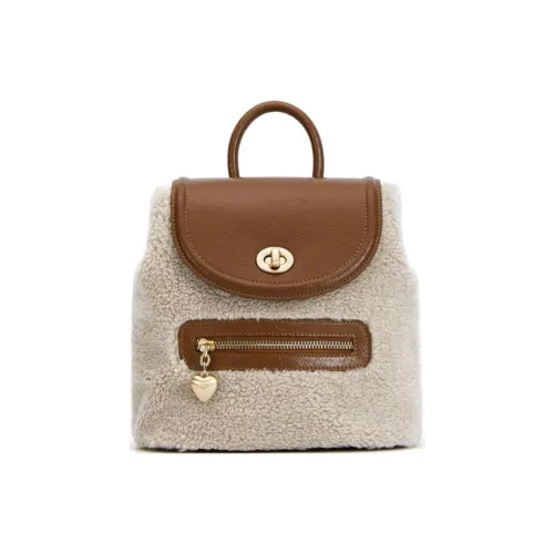 FERIA Monitor Lizard Leather Split Cow Leather Furry Backpack Medium Size Women
s Brown