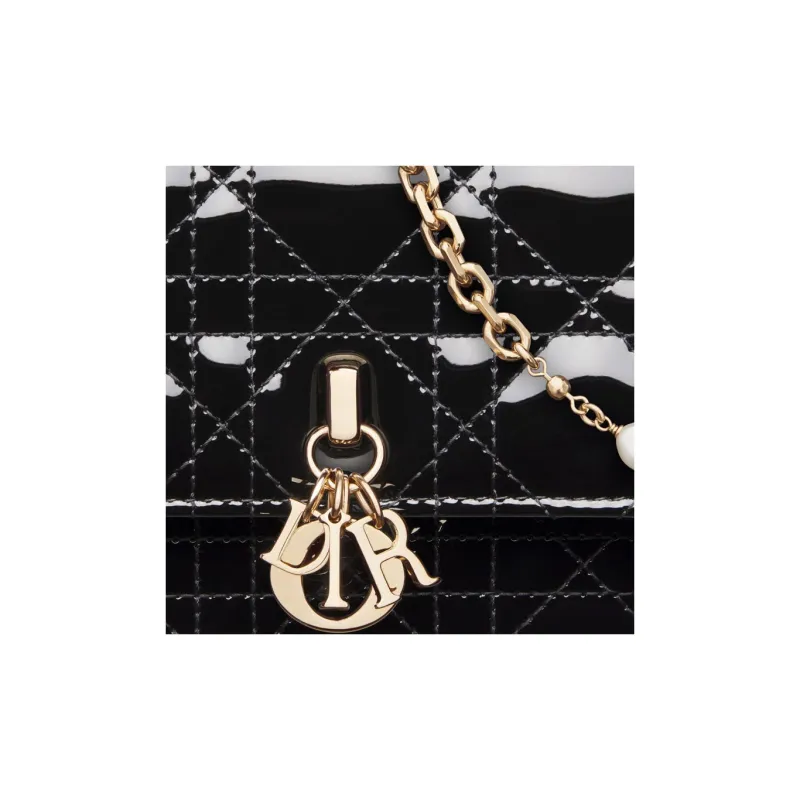 DIOR Patent Leather Cowhide Shoulder Bag Crossbody Bag Handbag Mini Women's Black-5
