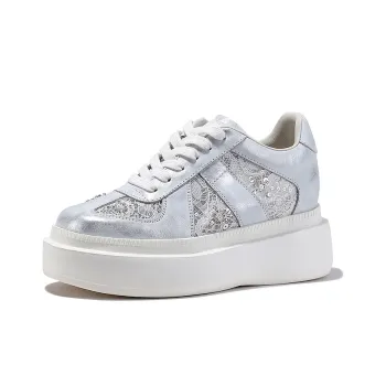BELLALILY Anti Slip And Wear Resistant Height Increasing Low Top Skateboard Shoes Women's Silver, Gold