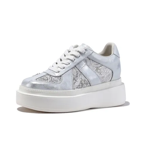 BELLALILY Anti Slip And Wear Resistant Height Increasing Low Top Skateboard Shoes Women's Silver, Gold