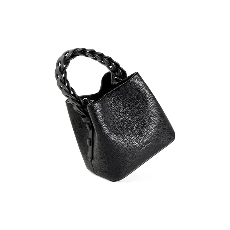 Teenmix Cow Leather With Synthetic Leather Shoulder Bag, Crossbody Bag, Bucket Bag Women's Black/Ecru/Blue-3