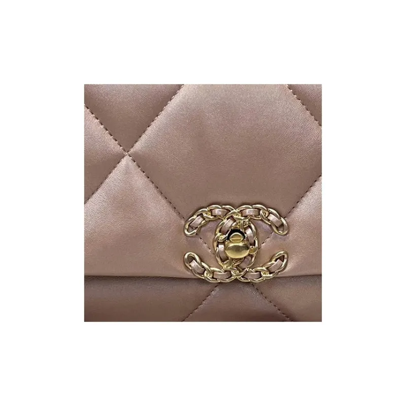 CHANEL 19Bag Pearl Lambskin Handbag, Shoulder Bag, Crossbody Bag Women's Dark Beige-1