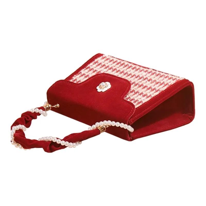 CLEVER& KETCH Corduroy Portable Crossbody Bag Shoulder Bag Small Size Women's Red-4