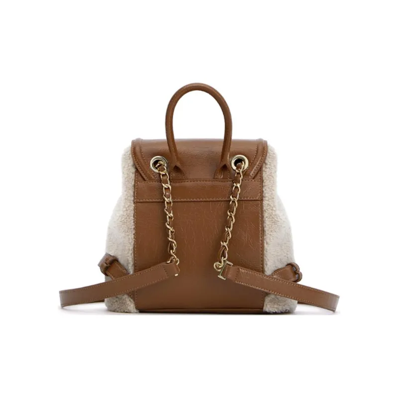 FERIA Monitor Lizard Leather Split Cow Leather Furry Backpack Medium Size Women's Brown-2