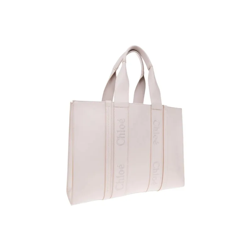 Chloe Woody Smooth Calf Leather Tote Bag Shopping Bag Handbag Large Size Women's White-1