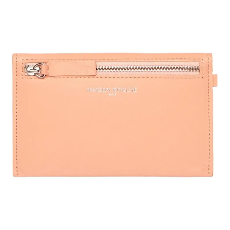 Maison Kitsune Calfskin Card Holder, Wallet Unisex Peach-2