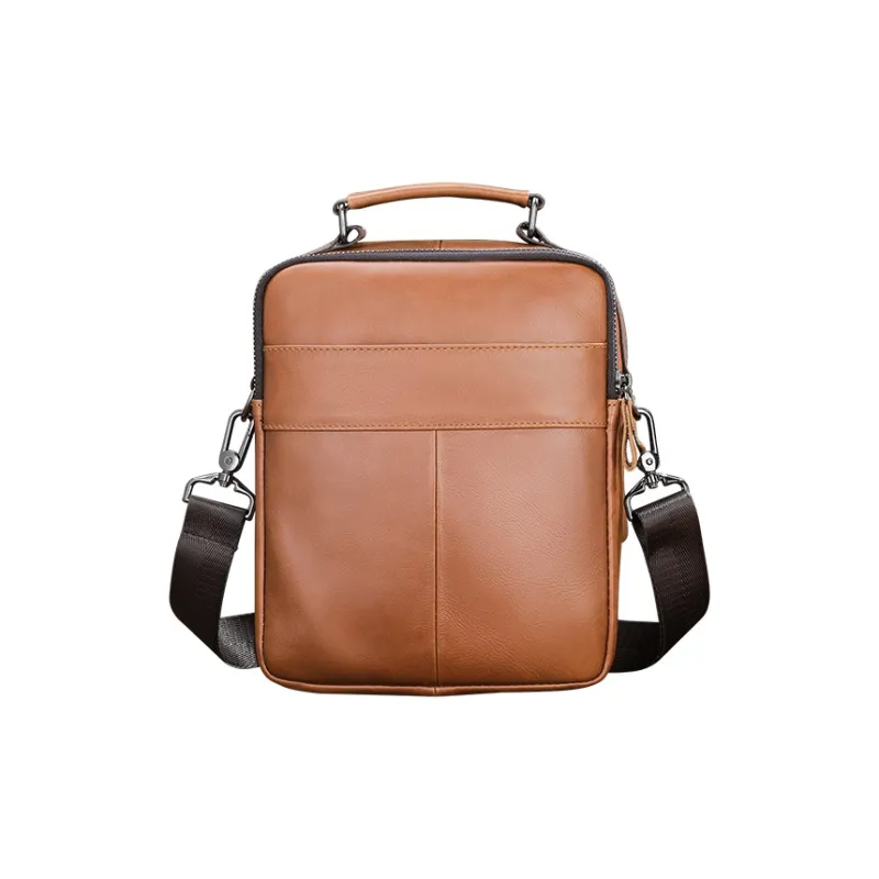 COTECi Top Grain Cow Leather Crossbody Bag, One Shoulder Handbag Medium Size Unisex Brown/Black-1
