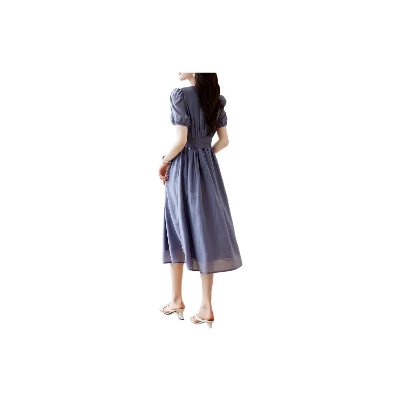 Still Quiet Short Sleeved Dress Women's Gray Purple-1