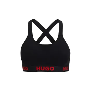 HUGO BOSS Sports Bra In Stretch Cotton With Repeat Logos Bra Women's Black