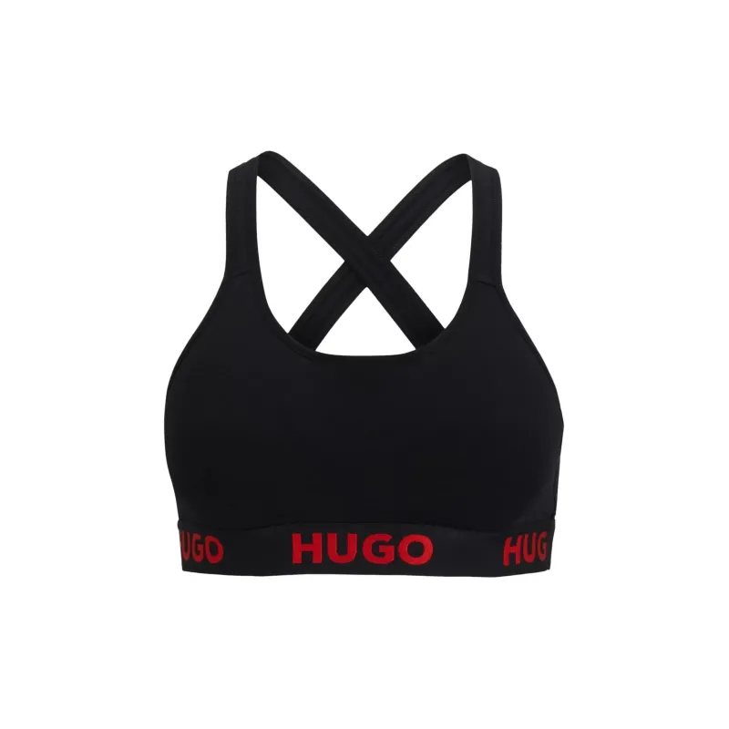 HUGO BOSS Sports Bra In Stretch Cotton With Repeat Logos Bra Women's Black-0