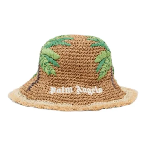 PALM ANGELS Straw Bucket Hats Unisex Camel