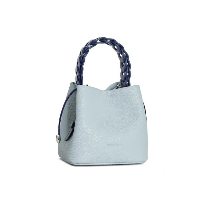 Teenmix Cow Leather With Synthetic Leather Shoulder Bag, Crossbody Bag, Bucket Bag Women's Black/Ecru/Blue-13