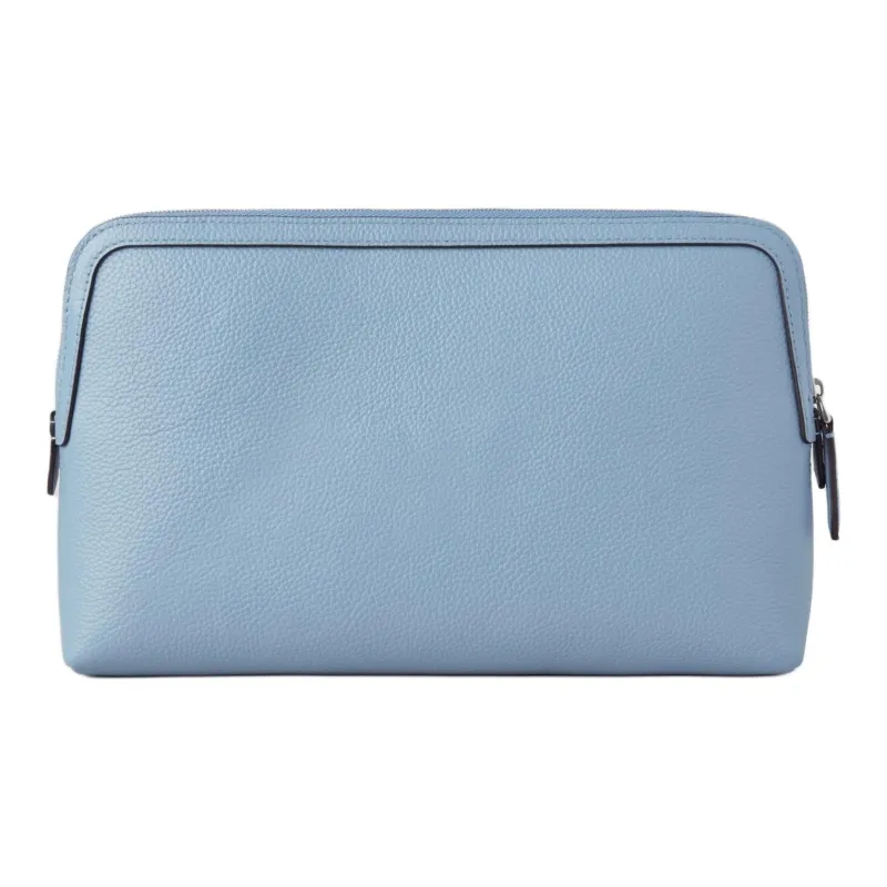 Mulberry Classic Small Grain Leather Makeup Bag Medium Size Women's Blue Gray-2