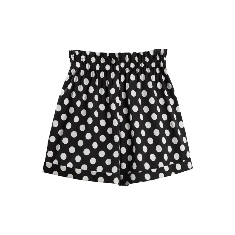 Cypress House Casual Shorts Women's Black Background With White Polka Dots-1