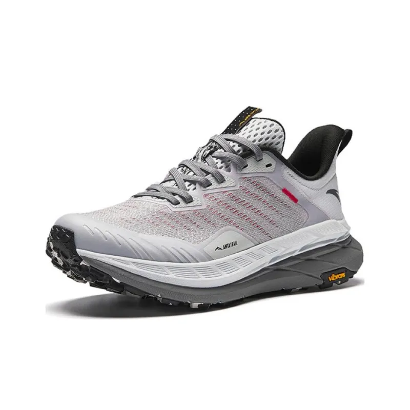 Anta Cushioned Slip-Resistant Low-Top Running Shoes Men's Gray Red-1
