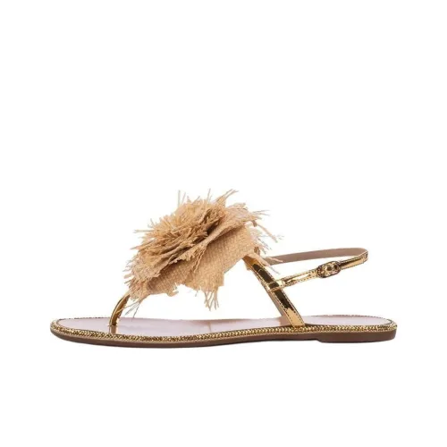 Le Silla Rose Raffia-weave Flat Sandals