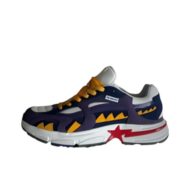 A BATHING APE Shark Sta Abrasion Resistant Breathable Low Top Casual Shoes Men's Purple Yellow-0