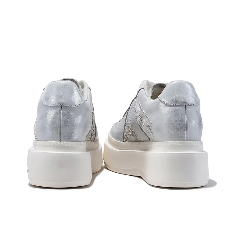 BELLALILY Anti Slip And Wear Resistant Height Increasing Low Top Skateboard Shoes Women's Silver, Gold-4
