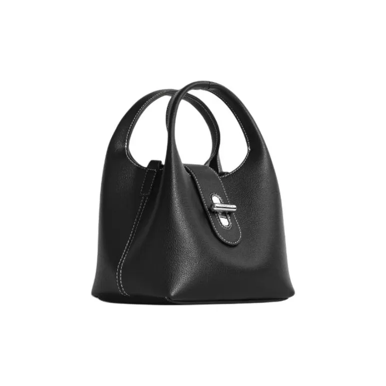 Cthulhu Cow Leather One Shoulder Crossbody Portable Two Tone Basket Bag Medium Size Women's Black-3