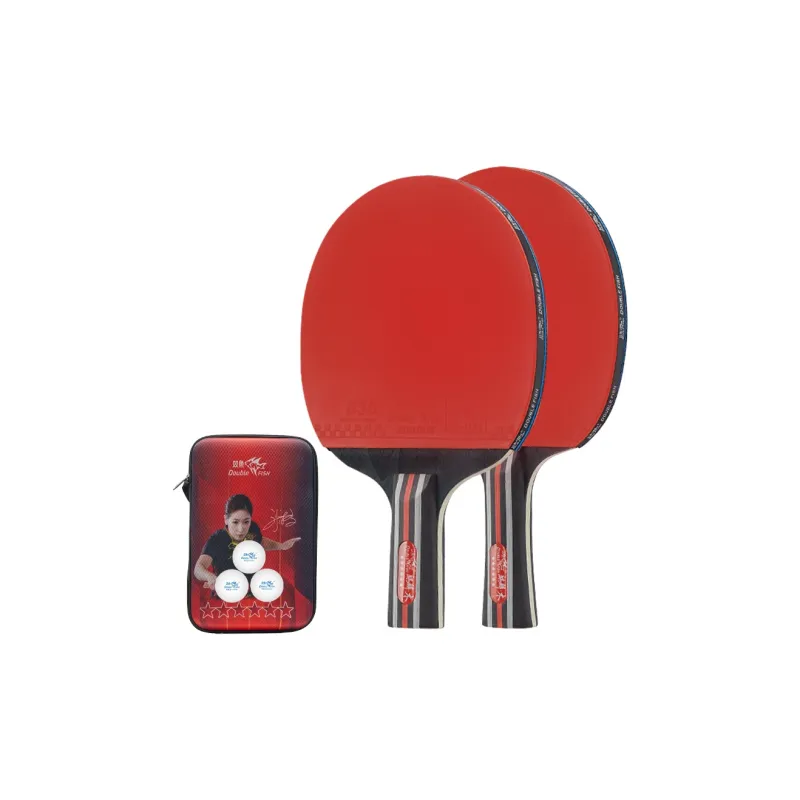 DOUBLEFISH Ping Pong Paddles Unisex Pure Wood Blade Double Sided Inverted Rubber Black/Red Double Shot Deluxe Set-9