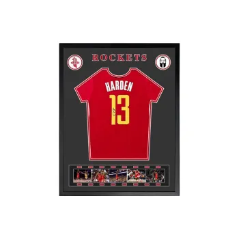 Three For Rocket Size 13 Harden Short Sleeved Basketball Apparel, Framed, Includes Certificate