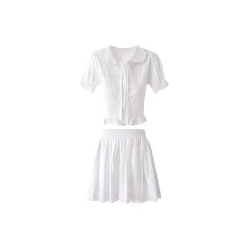 Cosyism Two Piece Skirt Sets Women's White