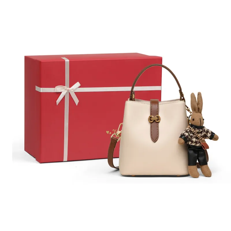 VINEY Cow Leather Handbag Crossbody Bag Shoulder Bag Bucket Bag Regular Women's Sea Salt White-6