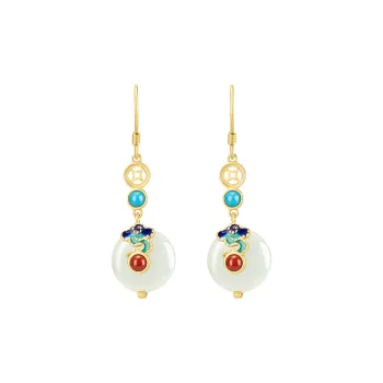 Mom's Gift Earrings Pale Greenish-White Jade Women's