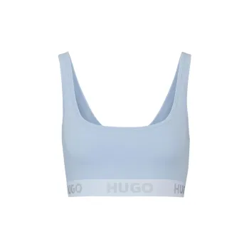 HUGO BOSS Stretch-Cotton Bralette With Contrast Logo Band Bra Women's Light Blue