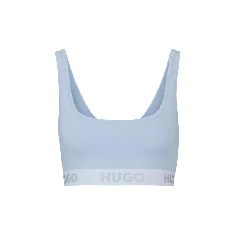 HUGO BOSS Stretch-Cotton Bralette With Contrast Logo Band Bra Women's Light Blue-0