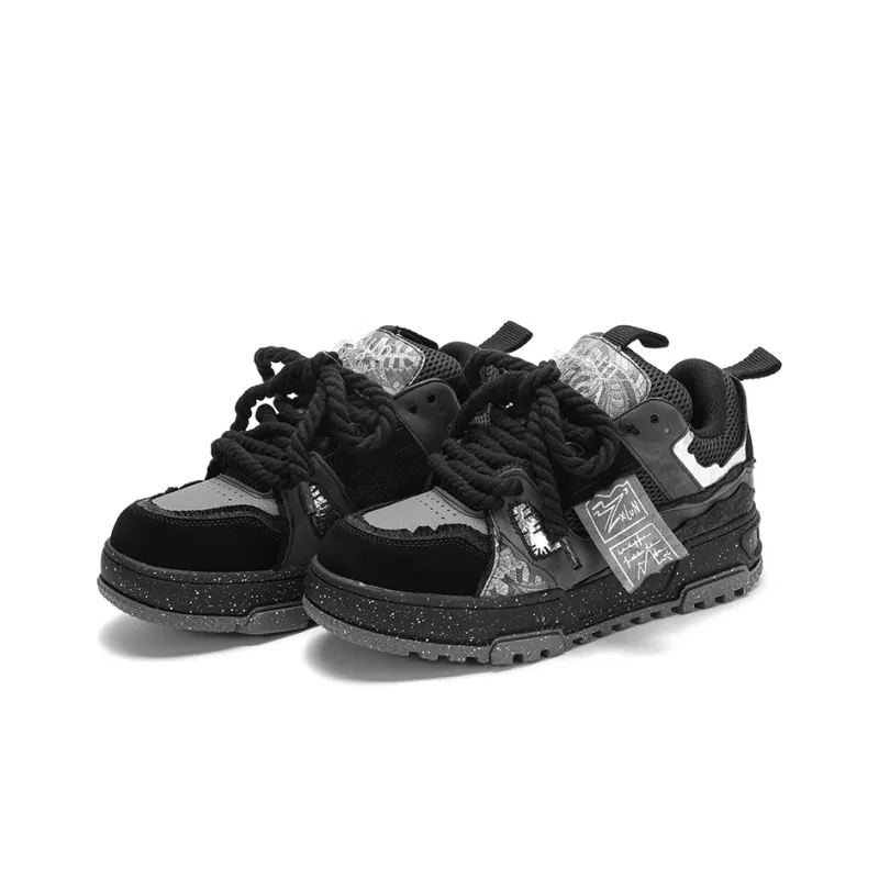 X·LUN [Black Iron Knight] Collection Slip Resistant Cushioning Height Increasing Low Top Skateboard Shoes Unisex Black-4