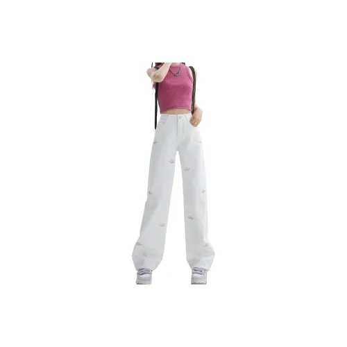 Concubine Zhu Jeans Women's White/Pink Diamond