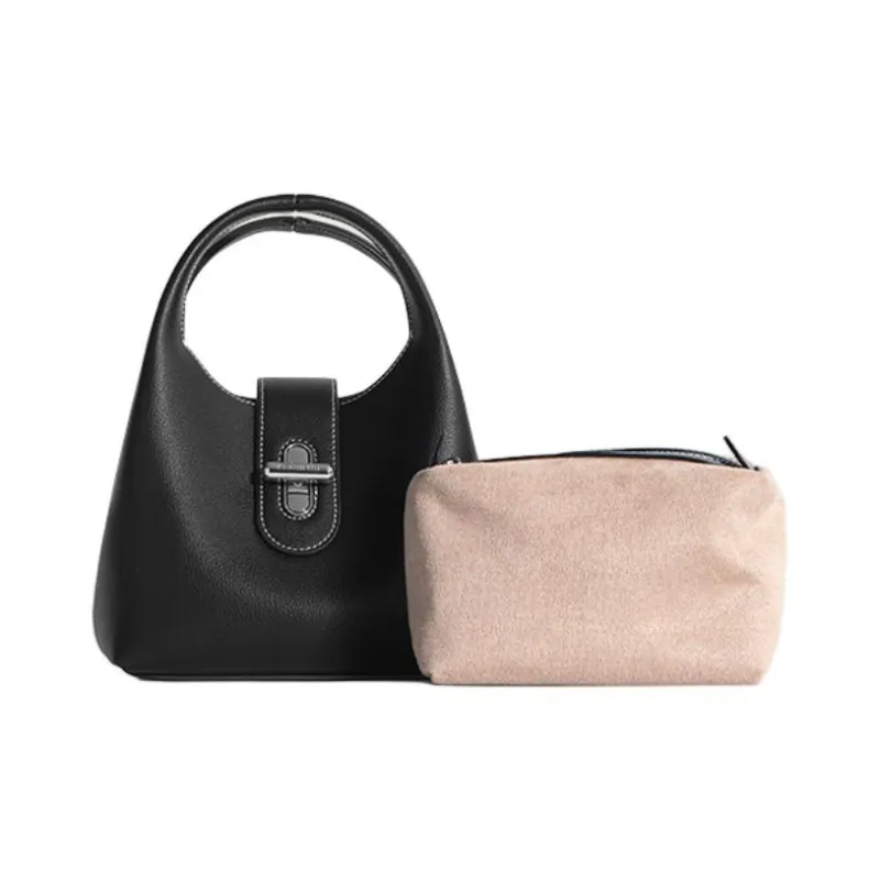 Cthulhu Cow Leather One Shoulder Crossbody Portable Two Tone Basket Bag Medium Size Women's Black-1
