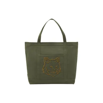Maison Kitsune Cotton Patchwork Canvas Bag Tote Bag Shopping Bag Handbag Large Size Women's Army Green