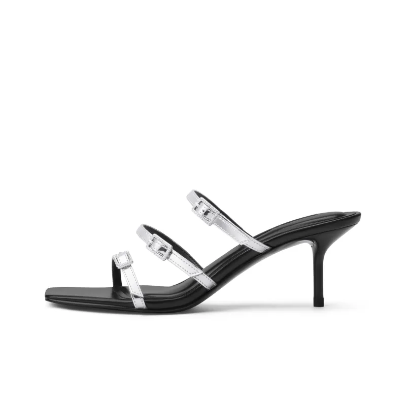 CHARLES&KEITH Composite Sole Slide Slippers 6.5cm Women's Black Patent Black/Silver/Dark Denim Blue-5