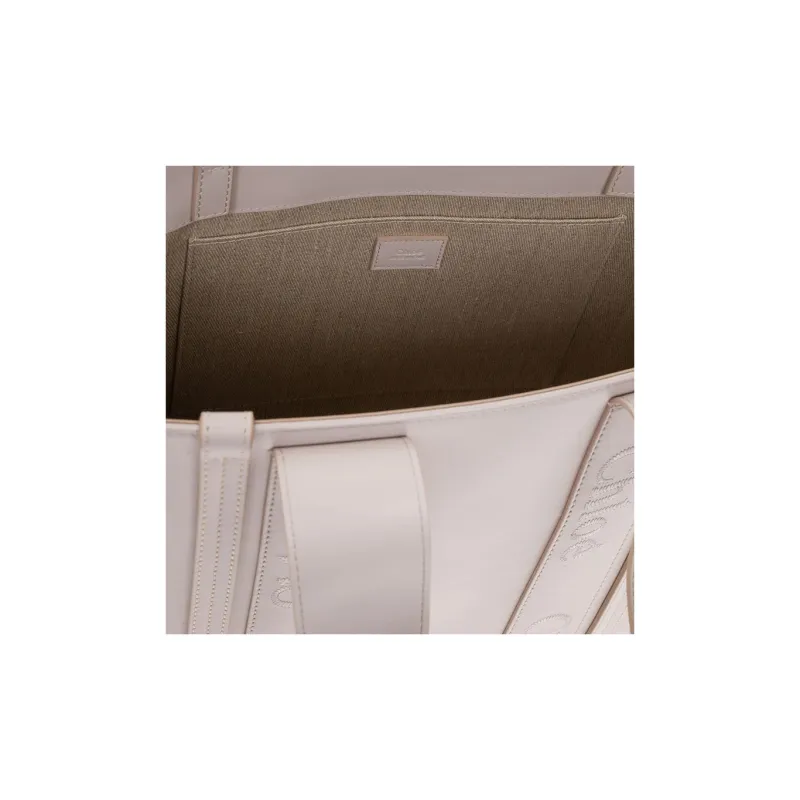 Chloe Woody Smooth Calf Leather Tote Bag Shopping Bag Handbag Large Size Women's White-4
