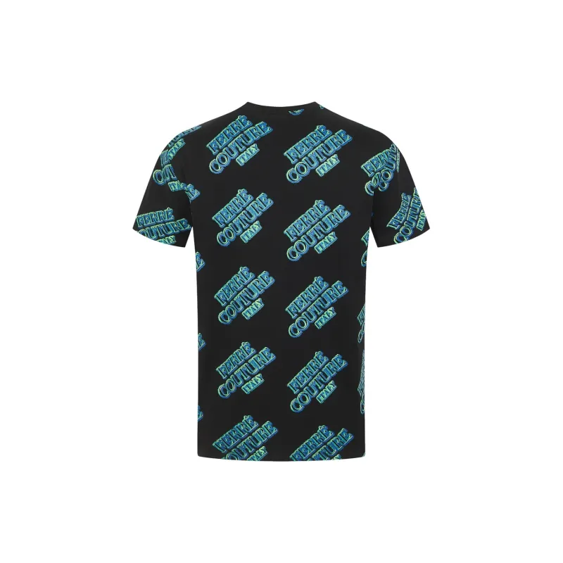 FERRE Fluorescent Holographic Letter All Over Print Crew Neck Short-Sleeved T-Shirt Men's-3