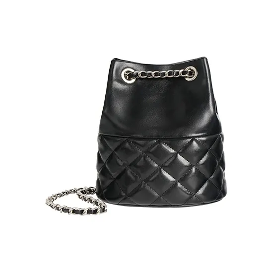 SHEPOK Cow Leather Shoulder Bag Women's Ecru/Silver/Black-11