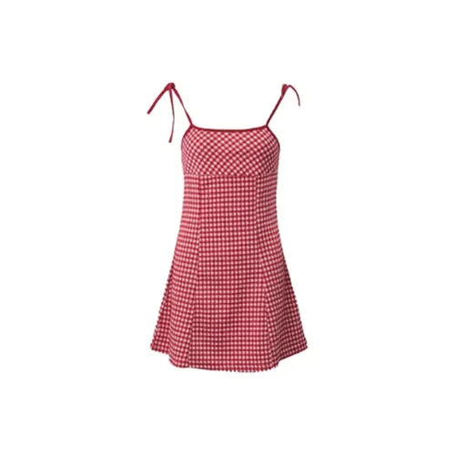 EIDM Slip Dresses Women's Red Check