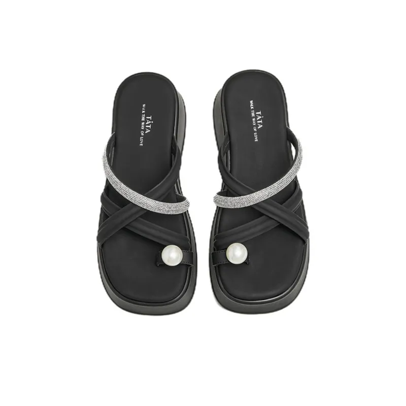 TATA Slide Slippers Women's Black/White/Silver-3