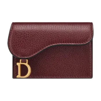 DIOR Saddle Goatskin Card Clip Card Holder Women's Burgundy