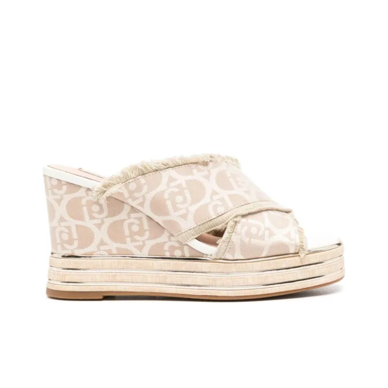 LIU JO 100mm Logo-jacquard Wedge Sandals-1