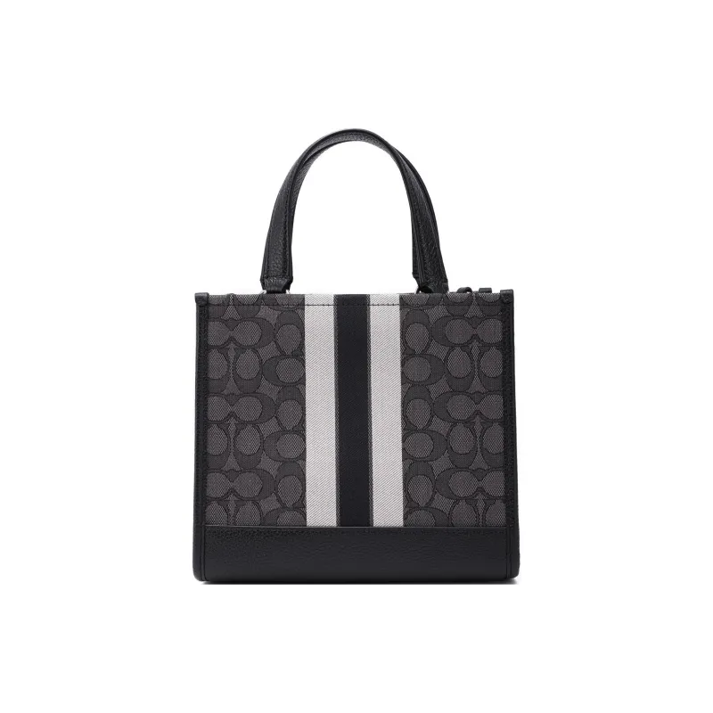 COACH Dempsey Fabric With Cow Leather Tote Bag Shopping Bag Shoulder Bag Crossbody Bag Handbag Small Size Women's Black-4