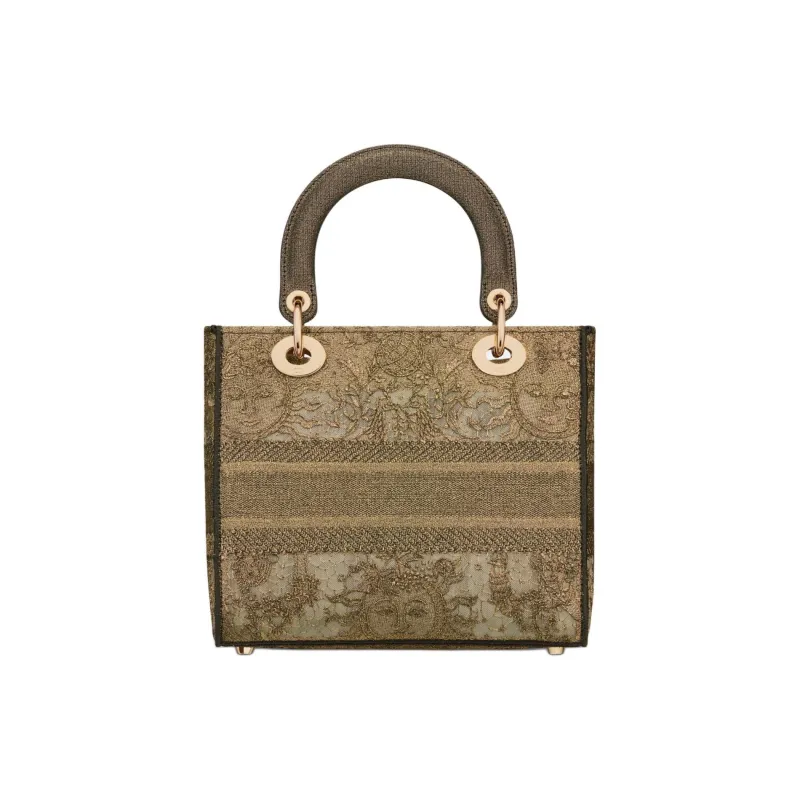 DIOR Lady D-Lite Toile De Jouy Macramé Embroidery Crossbody One Shoulder Handbags Medium Size Women's Bronze-2