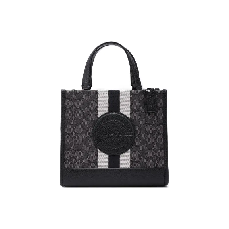 COACH Dempsey Fabric With Cow Leather Tote Bag Shopping Bag Shoulder Bag Crossbody Bag Handbag Small Size Women's Black-1